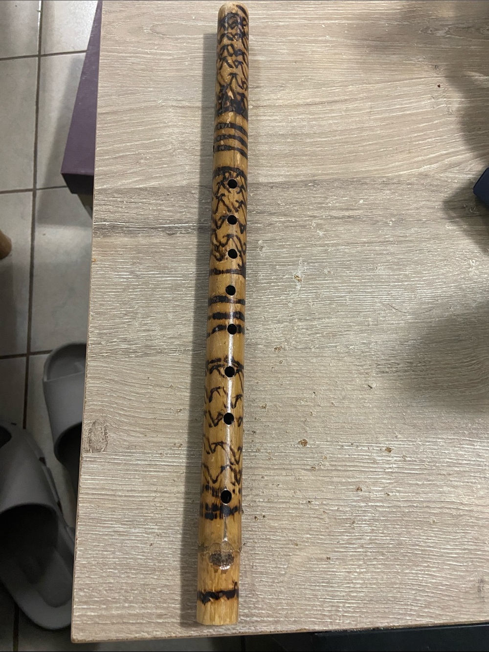 Vintage 6 Hole Bamboo Flute 16 Inch Long Closed End Primitive Traditional Dark